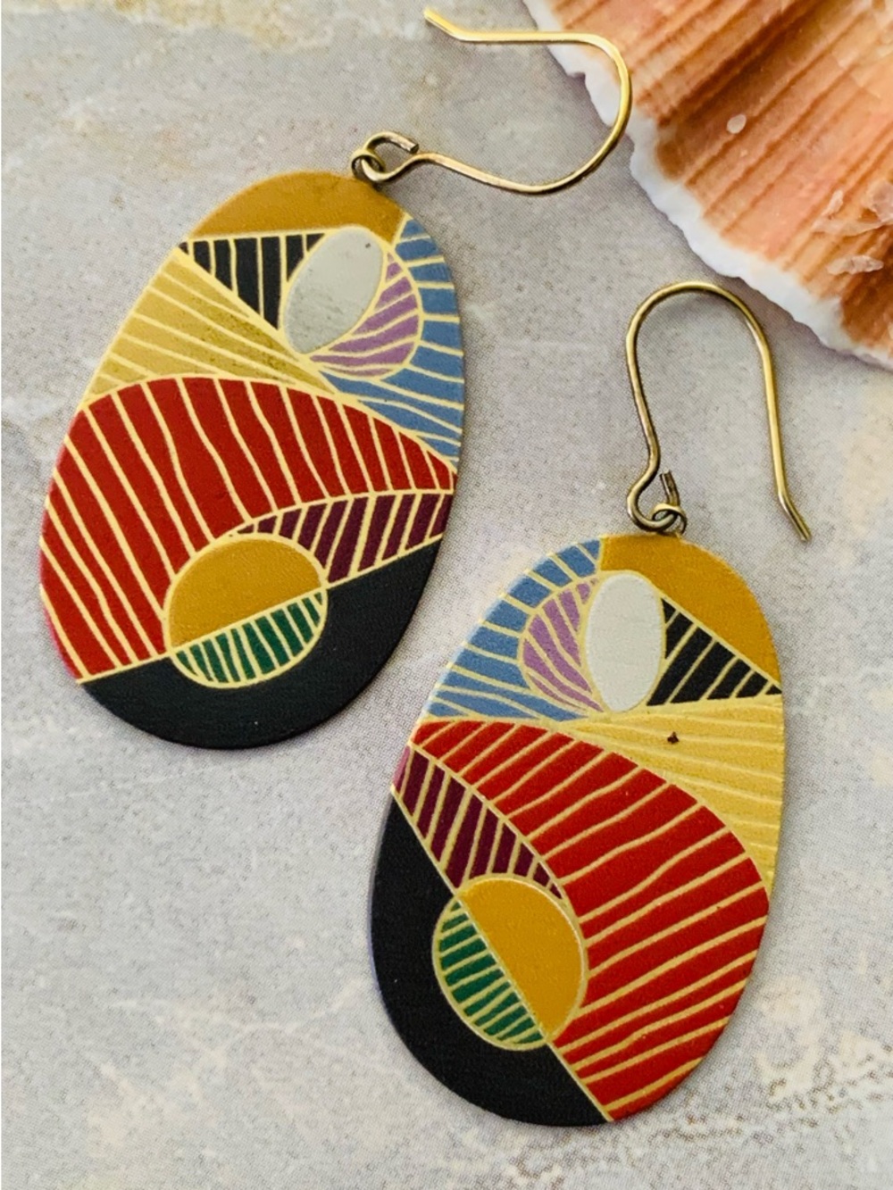 RAS Multicolor Cubism Sunrise Drop Earrings - Red, Yellow, Blue, Green, Black